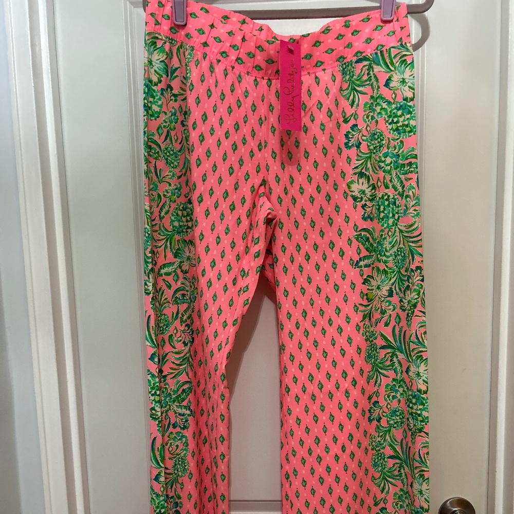 Lilly Pulitzer Bal Harbor Palazzo Pants Pink and Green Sz M Pink Shandy  NWT